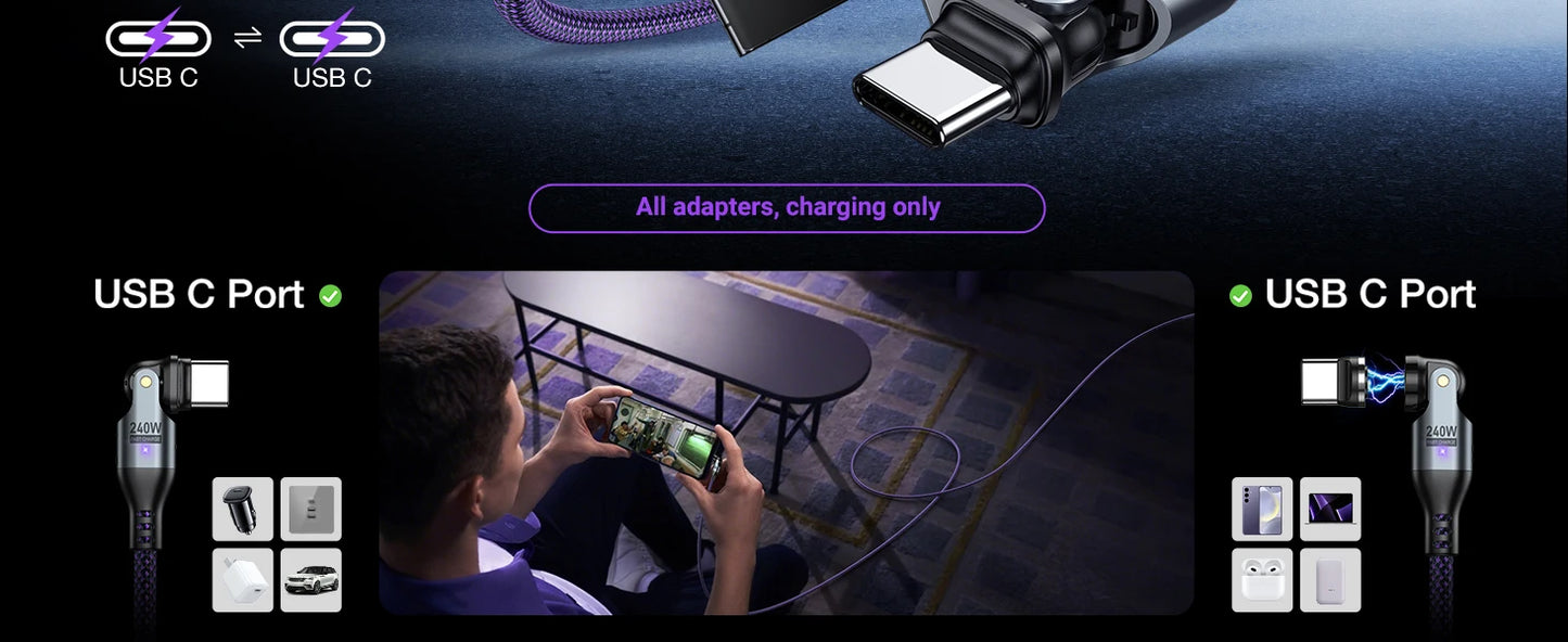 Magnetic 240W Fast Charging USB Type C Cable | Data Sync Cord