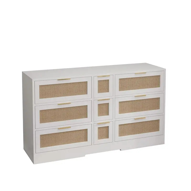 51.2” White Rattan Storage Locker with 9 Drawers & Elegant Design