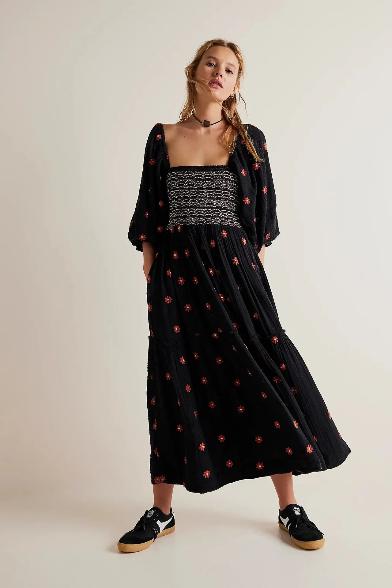 Boho Floral Embroidery Maxi Dress for Women | Casual Fashion