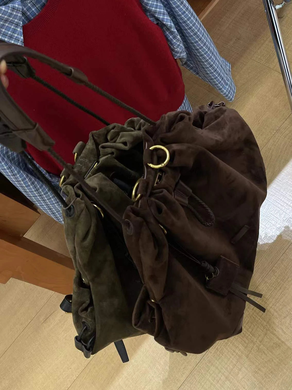 Trendy Retro Frosted Suede Bucket Backpack | Stylish Large Capacity Bag