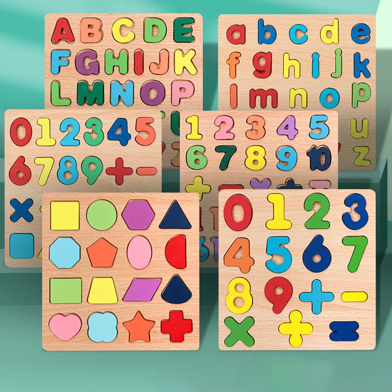 Kids Educational Geometric Shapes & Alphabet Wooden Puzzle