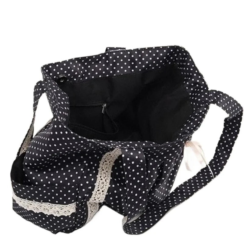 Bolso de mano de lona con lunares vintage | Espacioso y elegante