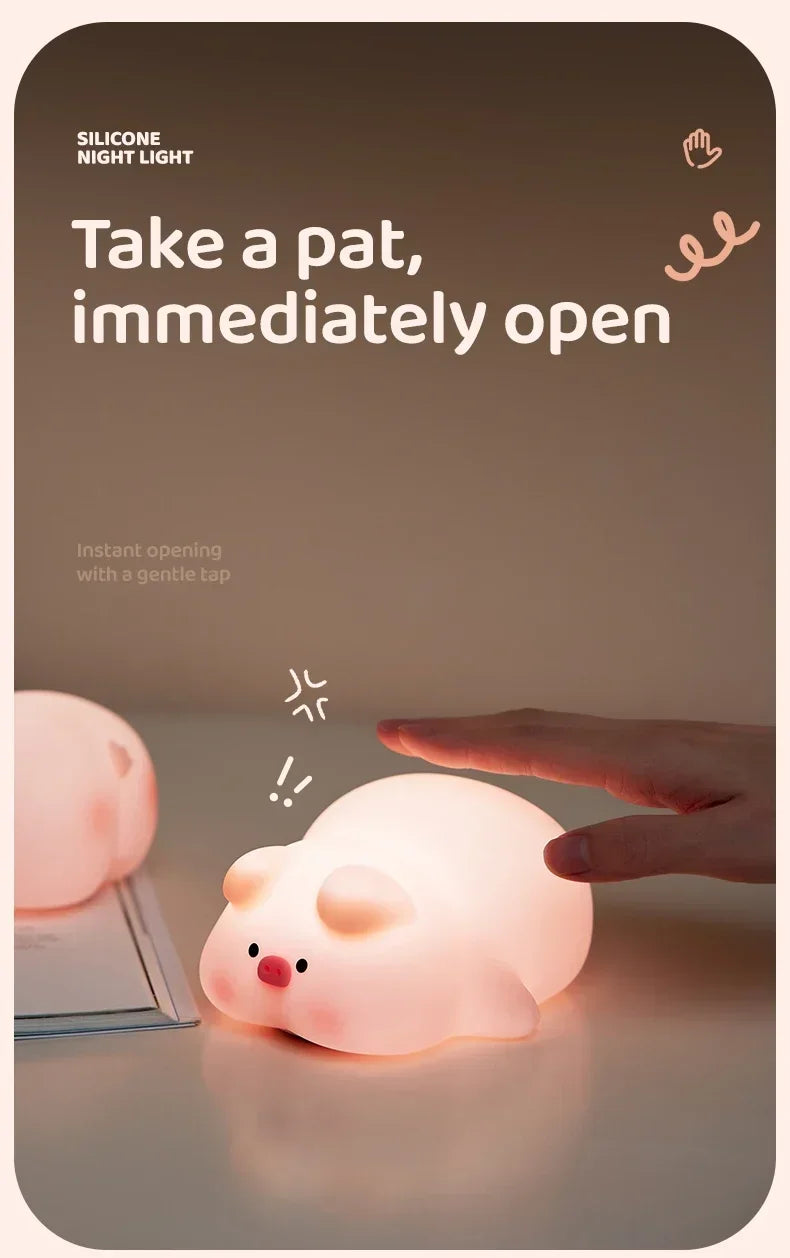 Cute Piggy Bunny Night Light | Soft Silicone Lamp for Kids