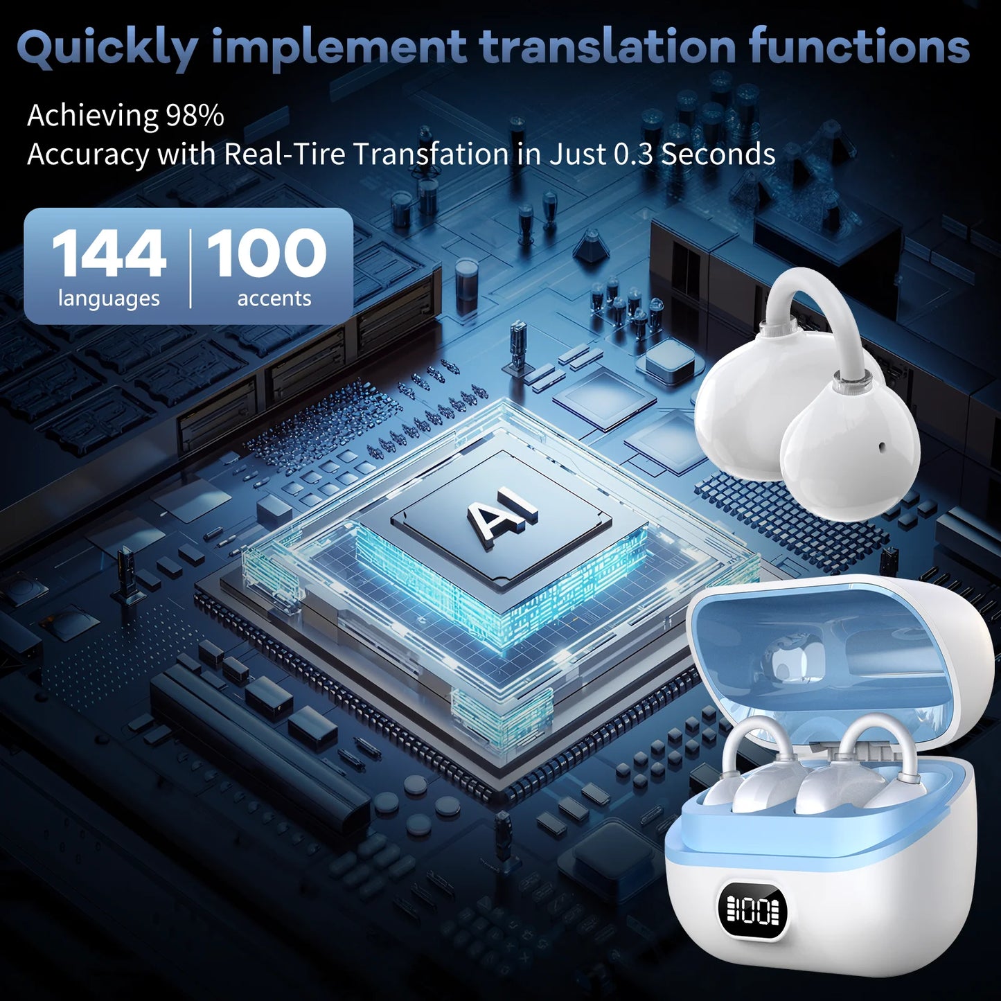 Real-Time AI Translation Earbuds | Wireless Bluetooth Headphones