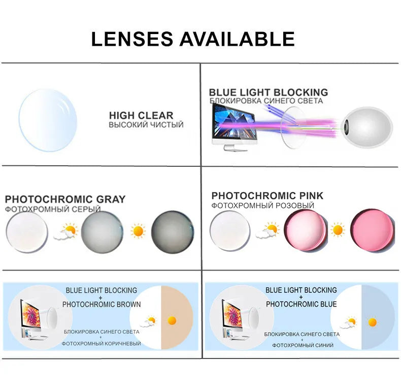 Gafas de Miopía Personalizadas con Bloqueo de Luz Azul y Lentes Fotocromáticas