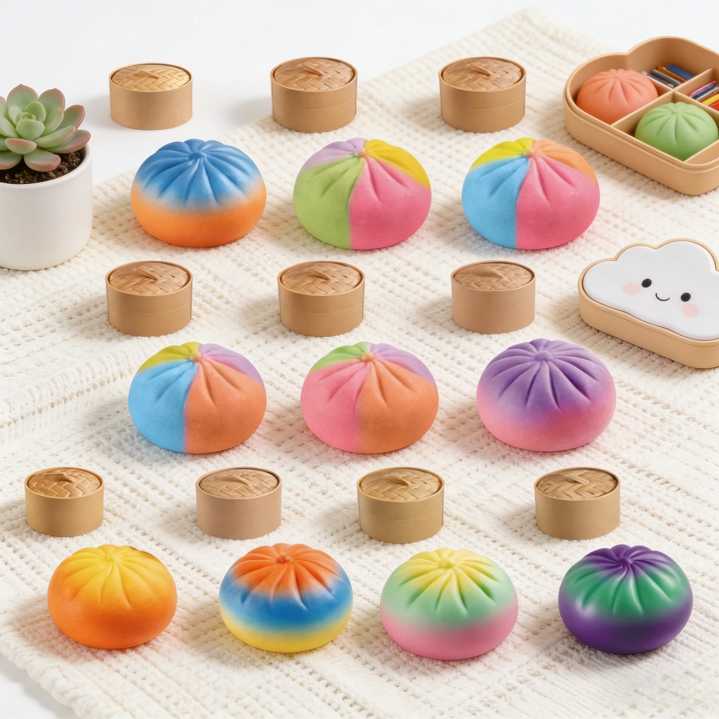 Steamed Bun Stress Ball Colorful Slow-Rise Squeeze Toy Decompression Toy Soft Anti-Stress Ball for Hands Dumpling Stress Ball