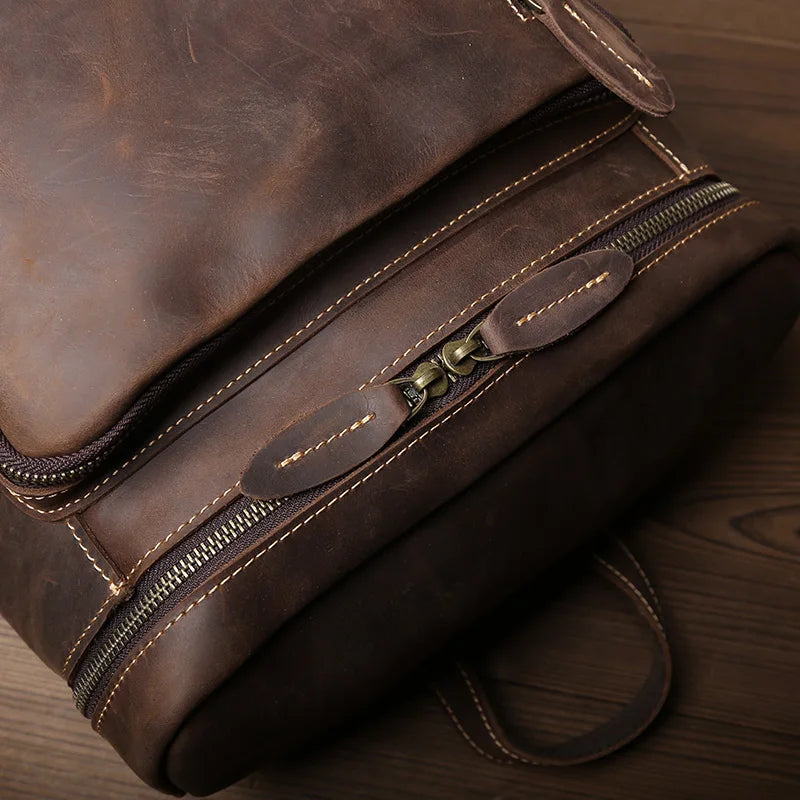 Retro Leather Vertical Backpack | Large Capacity Travel Bag for Men