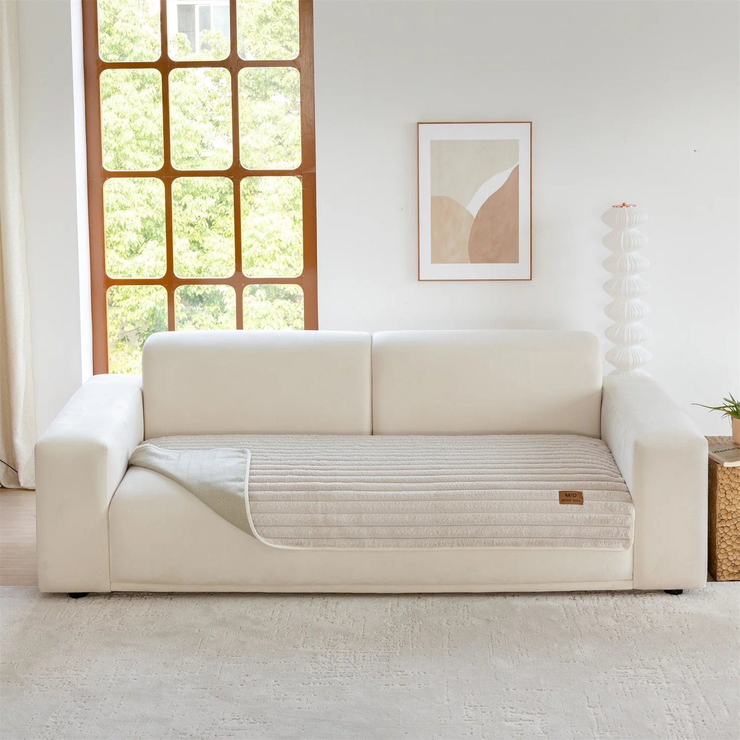 Stripe Imitation Rabbit Fur Plush Sofa Cover | Non-Slip Couch Slipcover