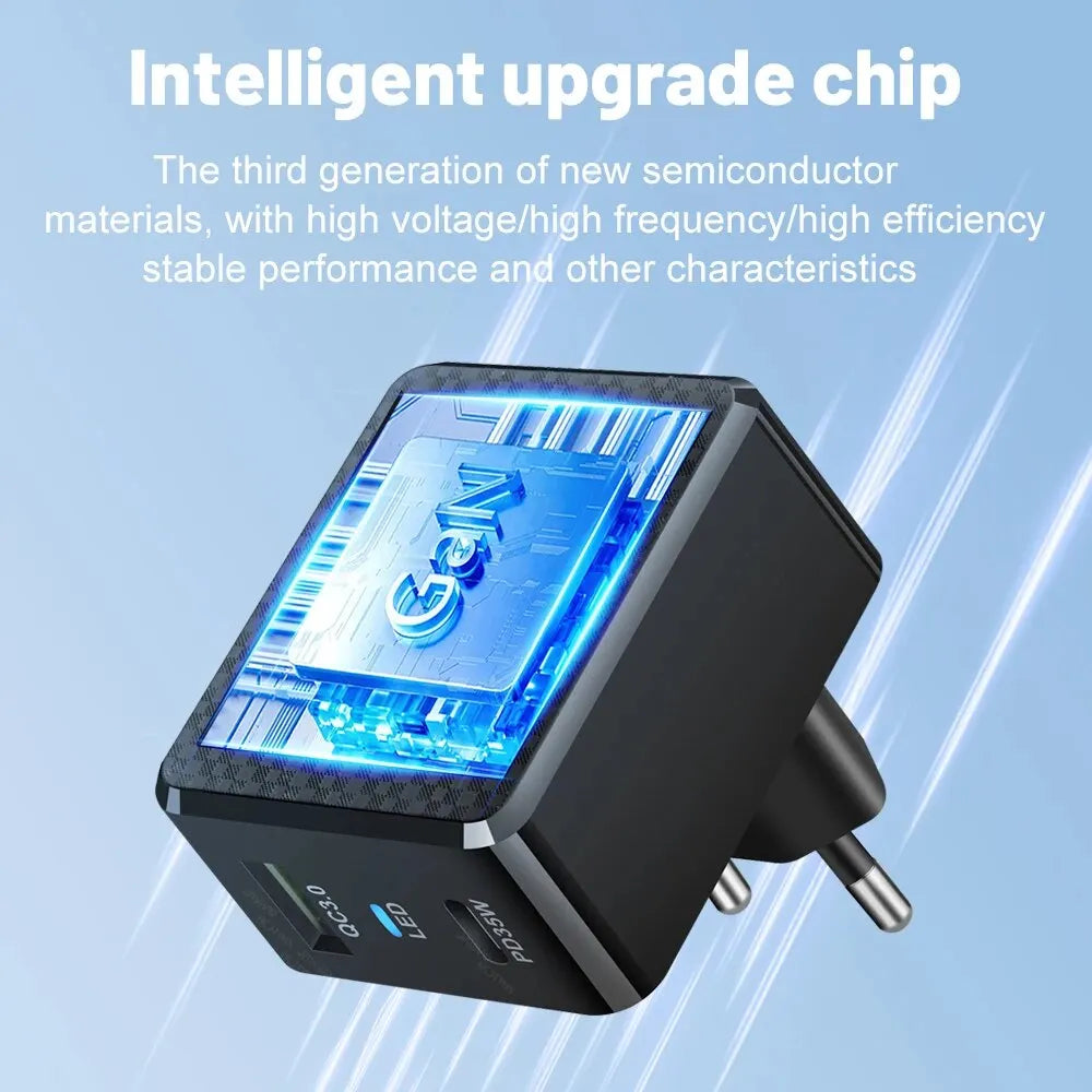 35W GaN Dual Port Fast Charger | USB-C & USB-A Wall Adapter