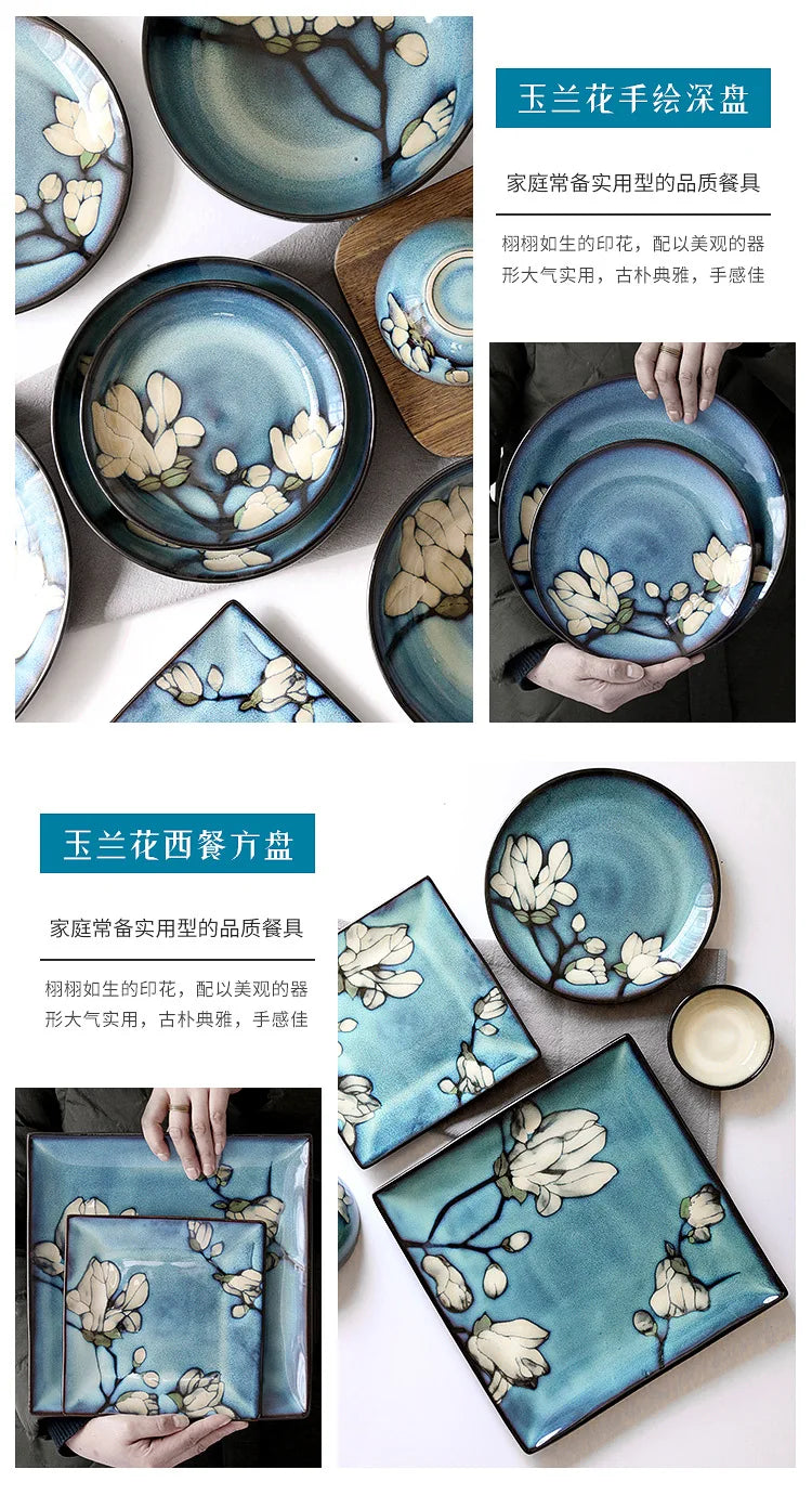 Juego de cuencos hondos para sopa pintados a mano de estilo japonés | Vajilla elegante