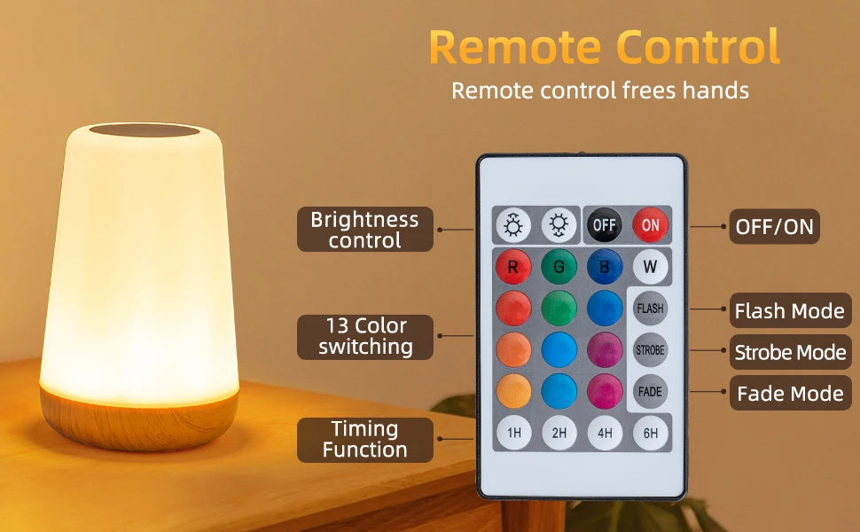 Lámpara de noche portátil RGB que cambia de color | Luz táctil regulable
