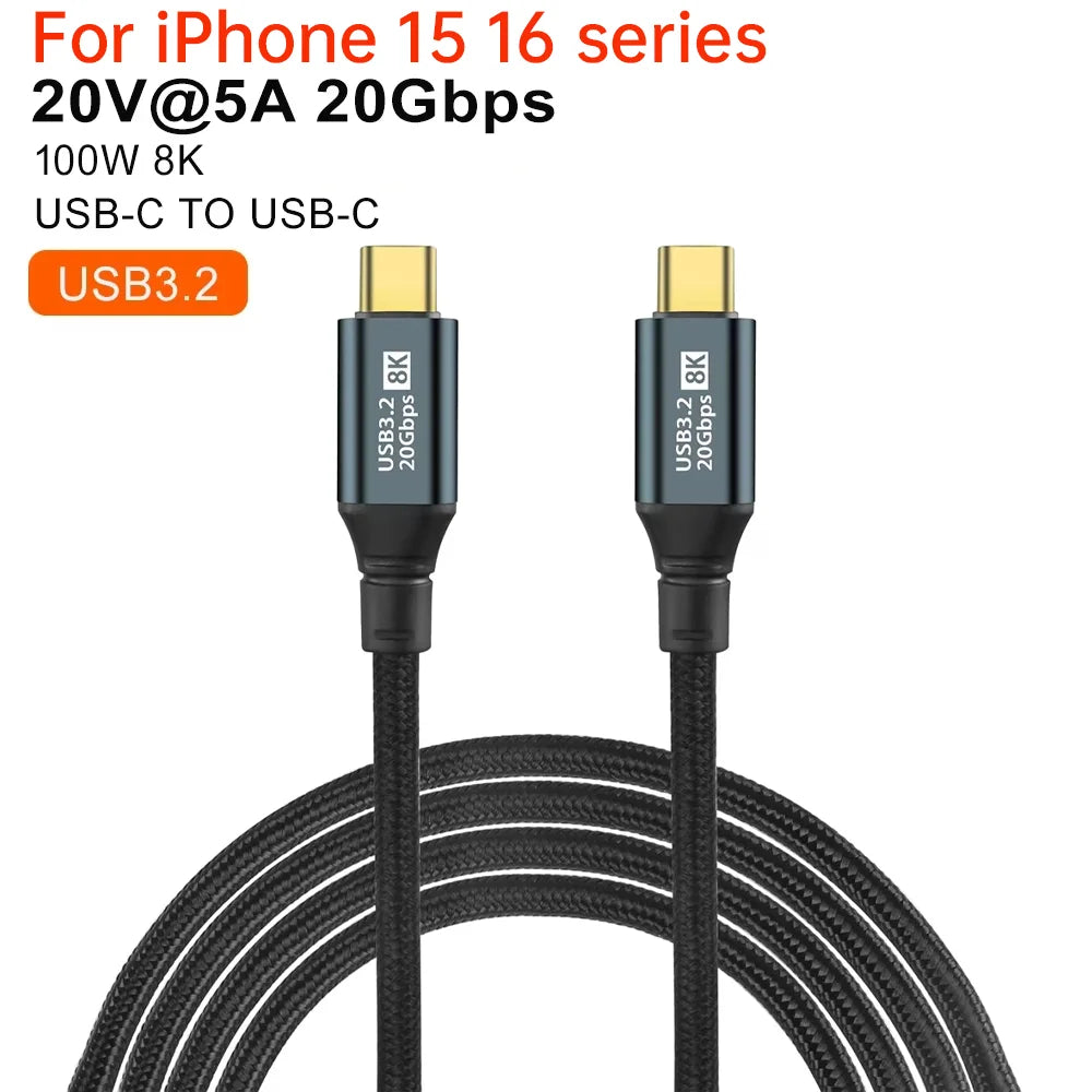 USB 3.2 Gen2 USB C To Type C Charger Cable | 100W 8K 60Hz Support