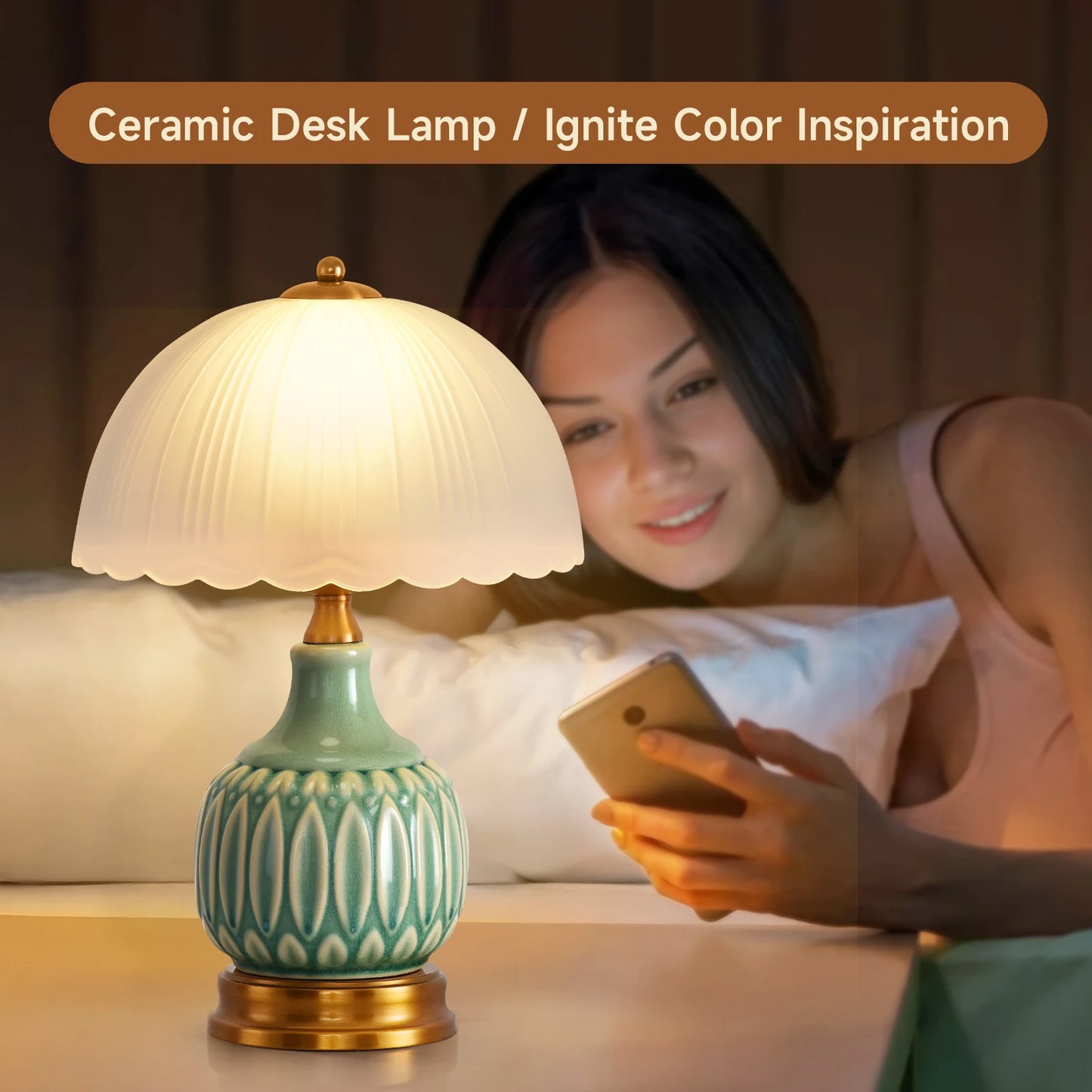 Lámpara de Mesa de Cerámica Vintage | Elegante Decoración de Iluminación Retro