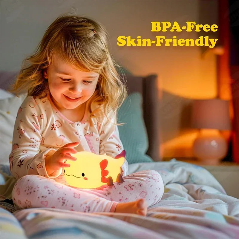 Cute Axolotl Silicone Night Light | Touch Control Nursery Lamp