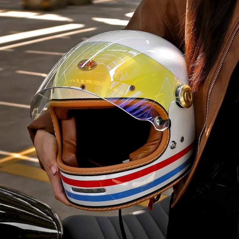 Vintage Full Face Moto Helmet | Retro Style Motorcycle Safety Gear