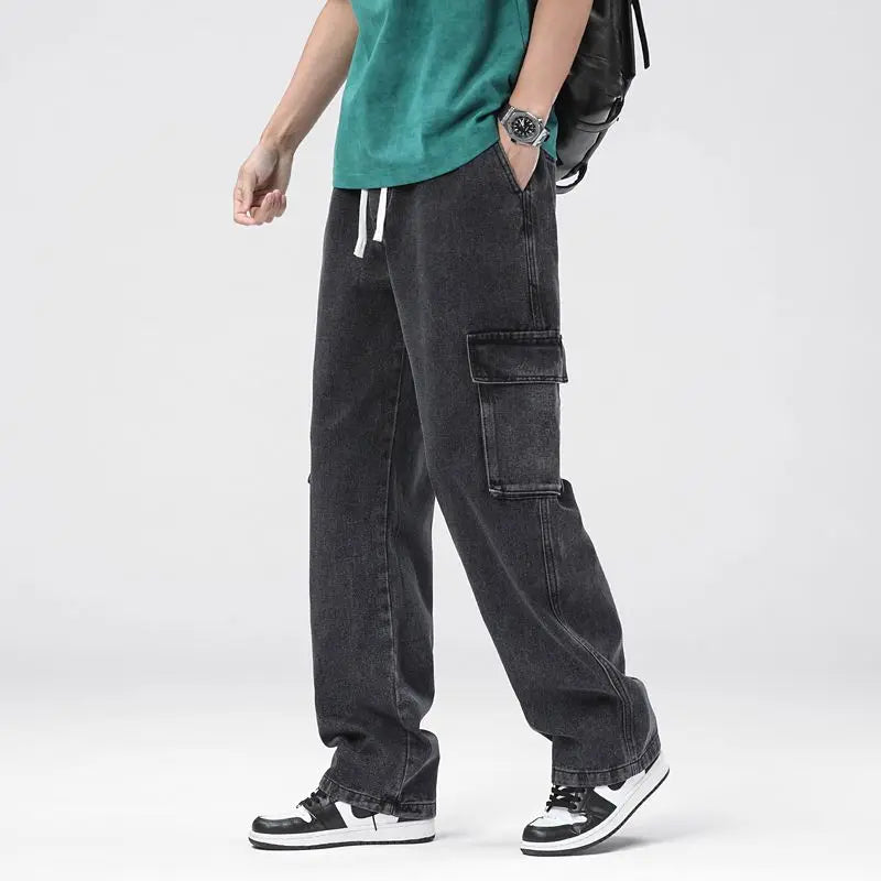 Men's Baggy Cargo Jeans with Elastic Waist | Casual Vintage Style