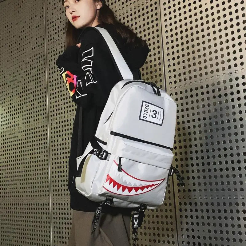 Fashion large back packs for girls boys black wateproof school Backpacks woman shark print travel bags mochilas escolar