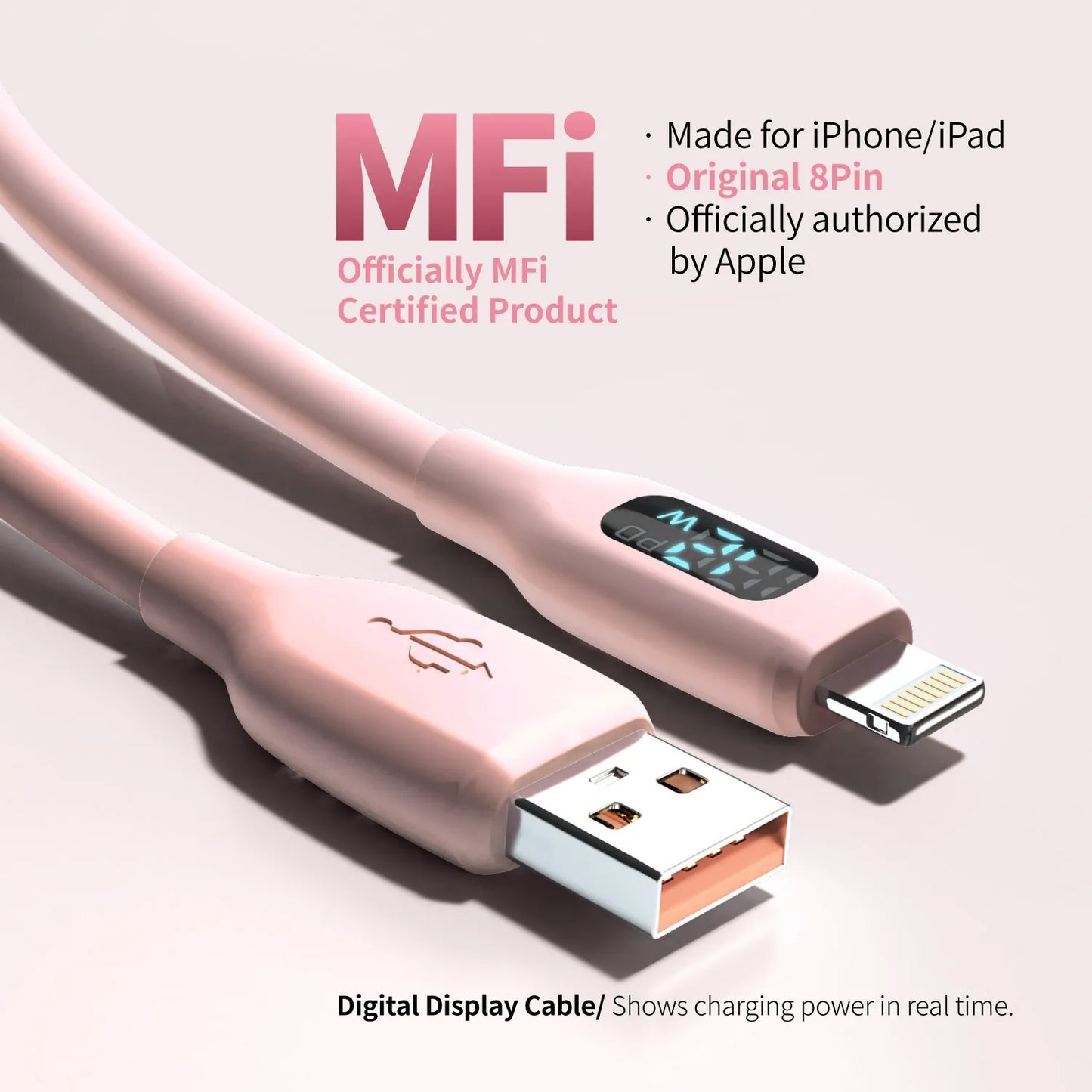 Soft Silicone USB A to Lightning Charging Cable | Macaron Pink