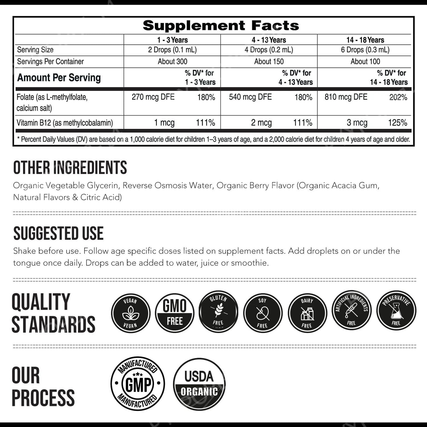 Kids L-Methylfolate Liquid Drops | Vegan Active Folate Support