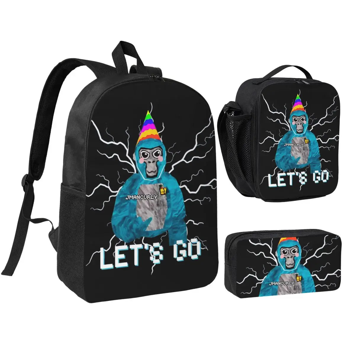 Stylish Black and White Gorilla Backpack Set for Teens | Versatile Bags