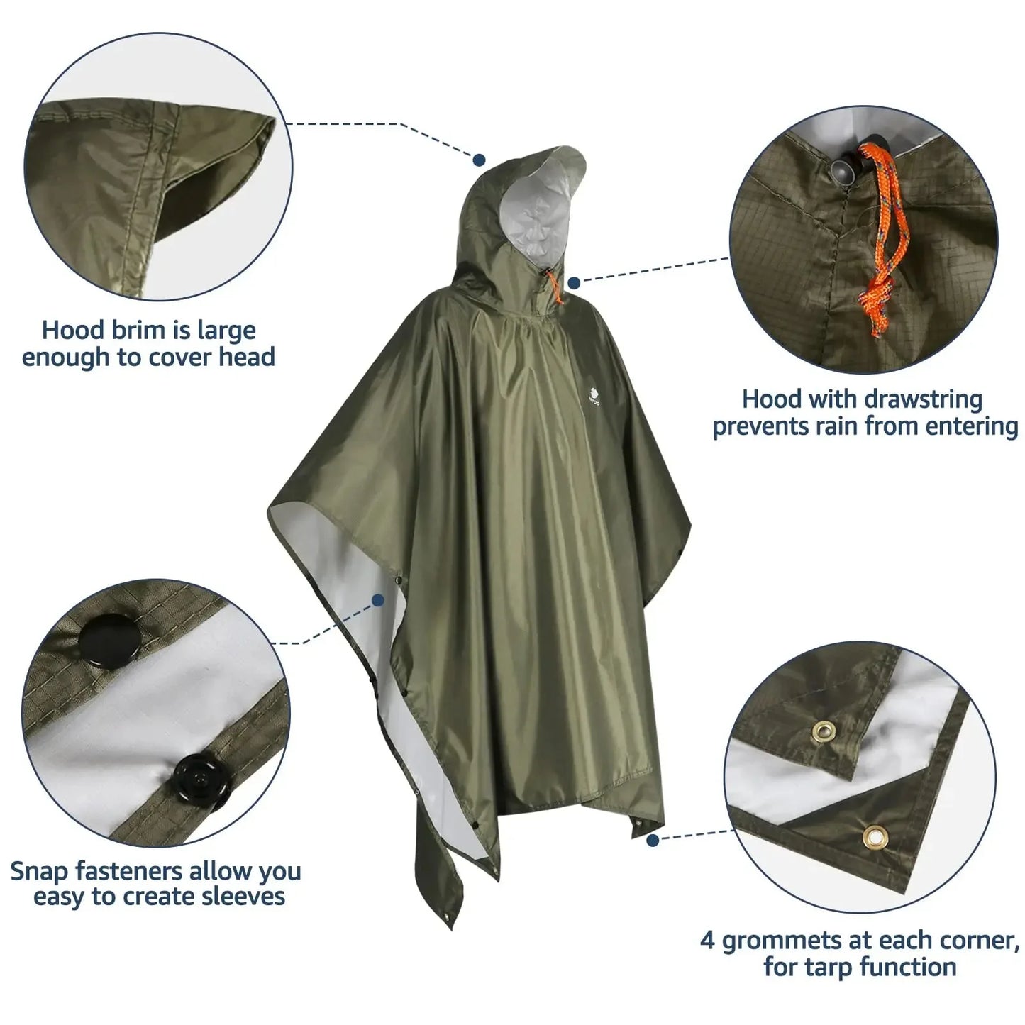 Impermeable de viaje 3 en 1 | Poncho ligero para entusiastas del aire libre