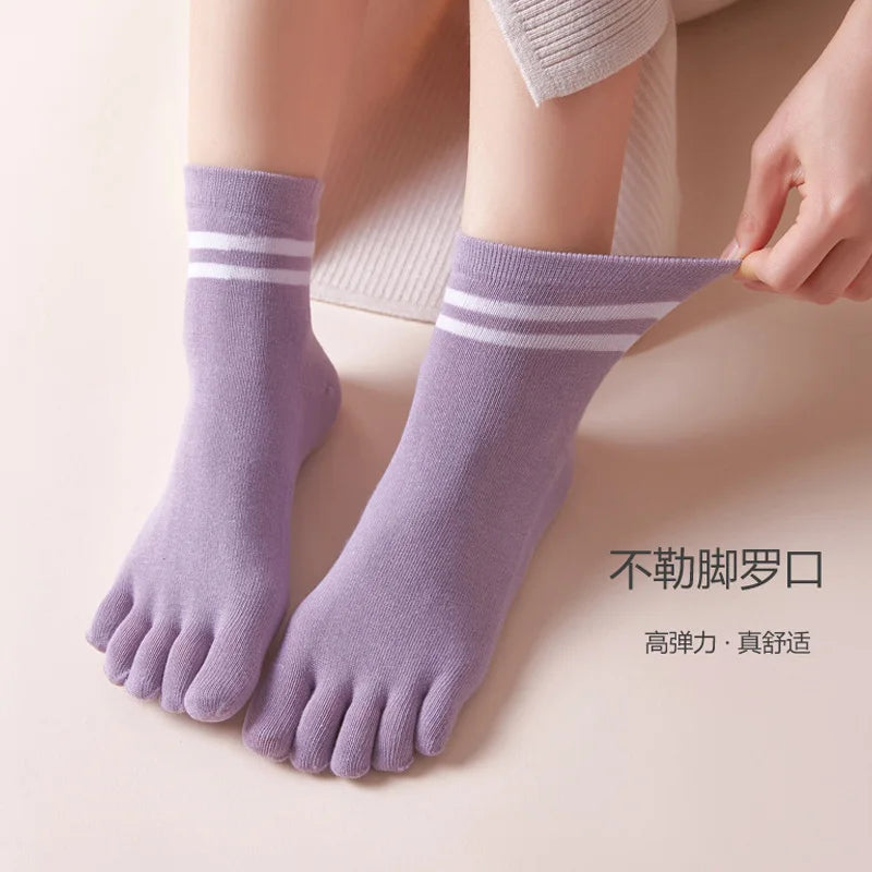 Women's Breathable Cotton Striped Invisible 5 Finger Socks | Soft Comfort