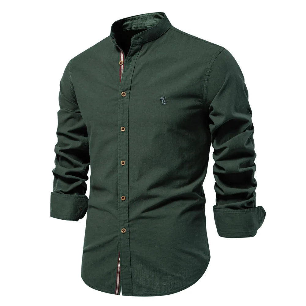 Men's 100% Cotton Casual Long Sleeve Shirt | Comfortable Embroidery