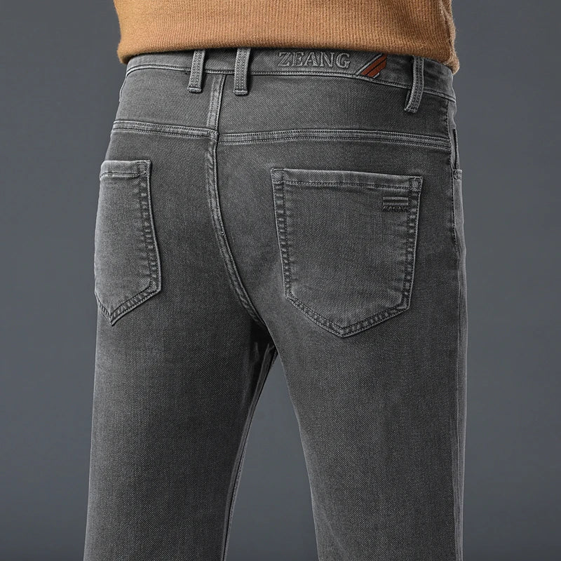 Men's Gray Jeans | Classic Straight Fit Casual Denim Trousers