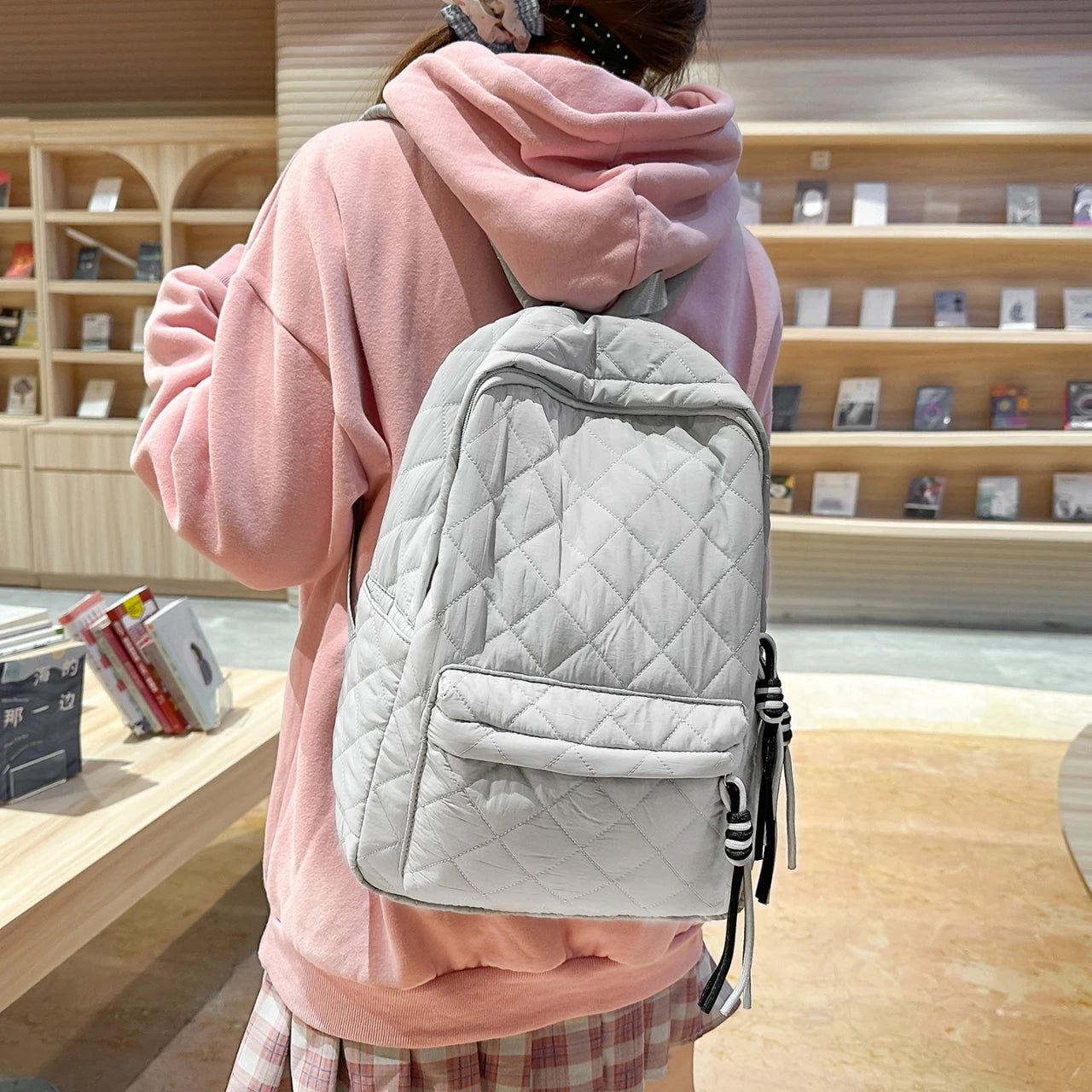 Cute Girls Quilted Backpack with Tassel Decor | Lightweight & Stylish