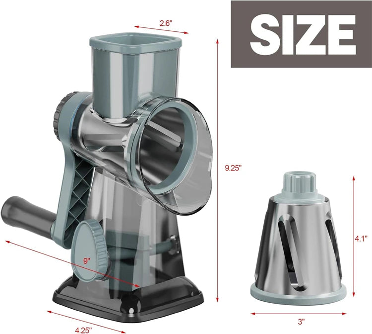 Versatile 3-in-1 Rotary Cheese Grater | Manual Vegetable Slicer