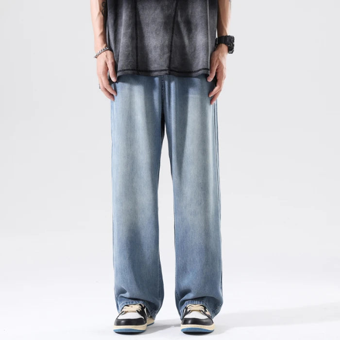 Men's Wide Leg Jeans | Breathable Loose Straight Leg Denim Pants