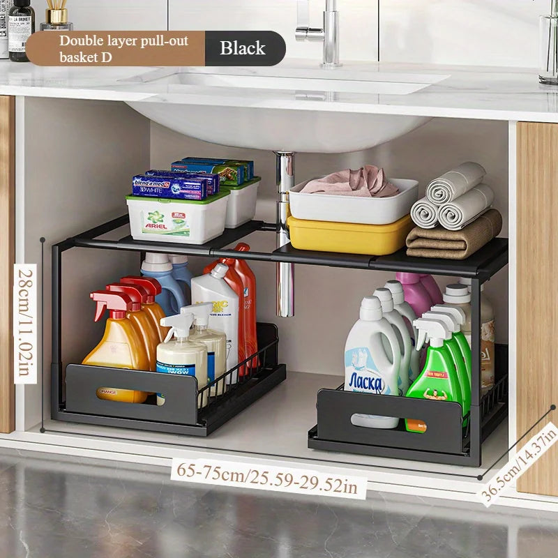 Double Layered Under Sink Storage Rack | Adjustable & Space-Saving