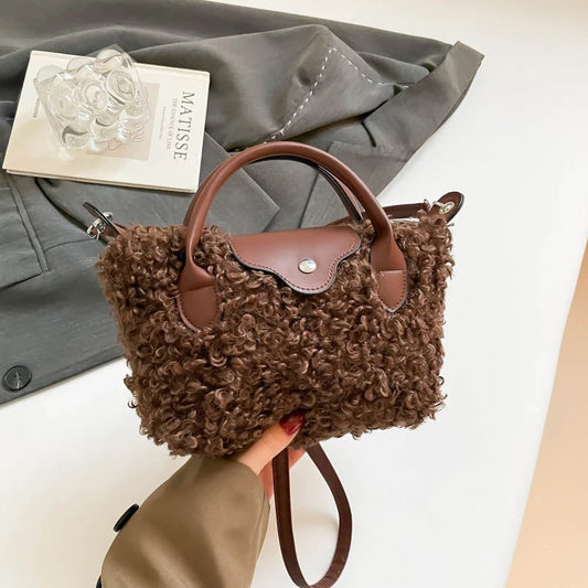 Bolso de hombro de felpa para mujer | Bolso de mano de piel sintética acogedor para invierno