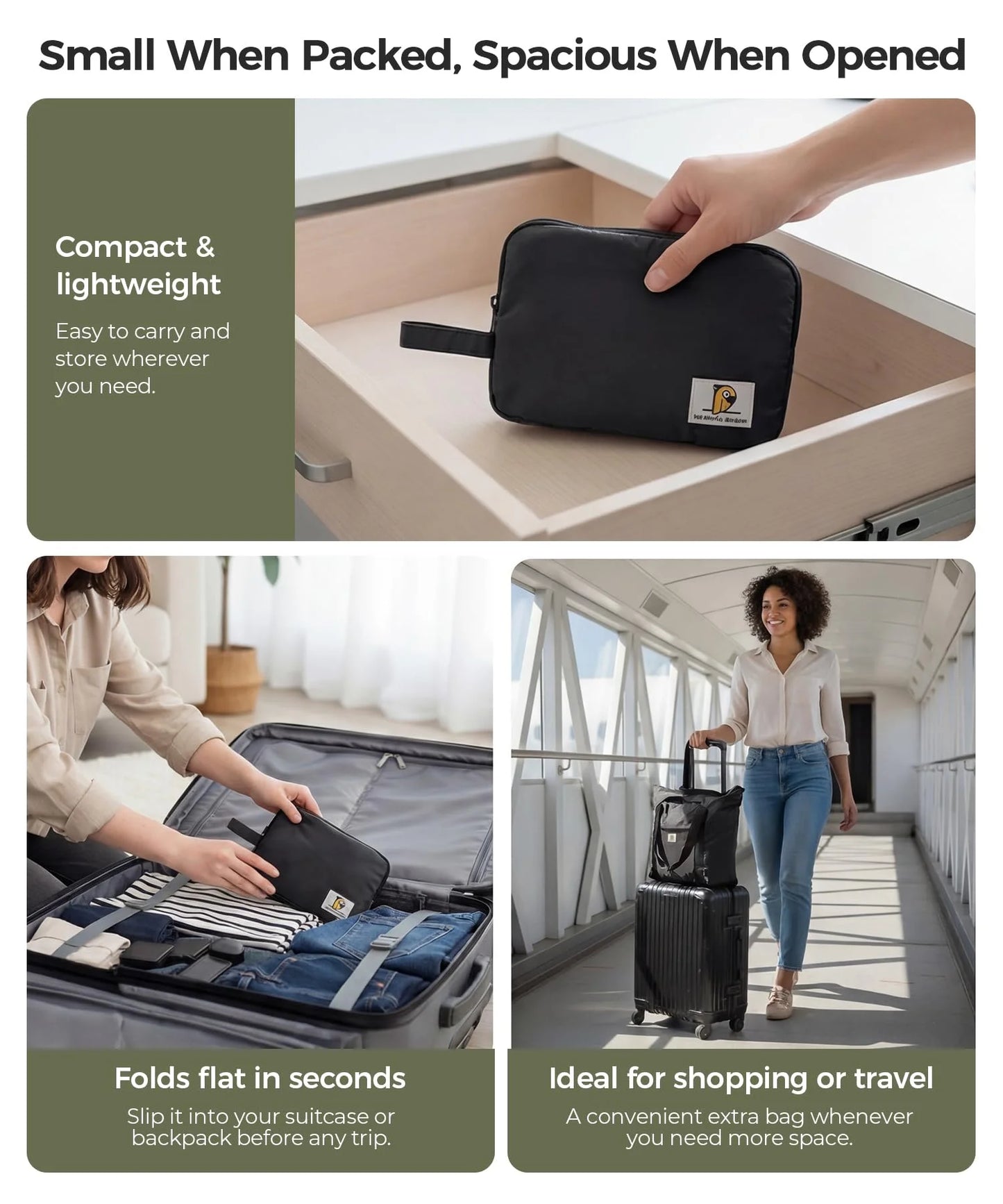 Foldable Travel Tote Bag | Large Waterproof Lightweight Weekender