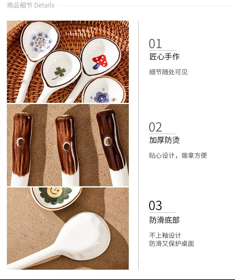 Cuchara de cerámica linda para sopa | Accesorio de cocina estilo japonés Kawaii