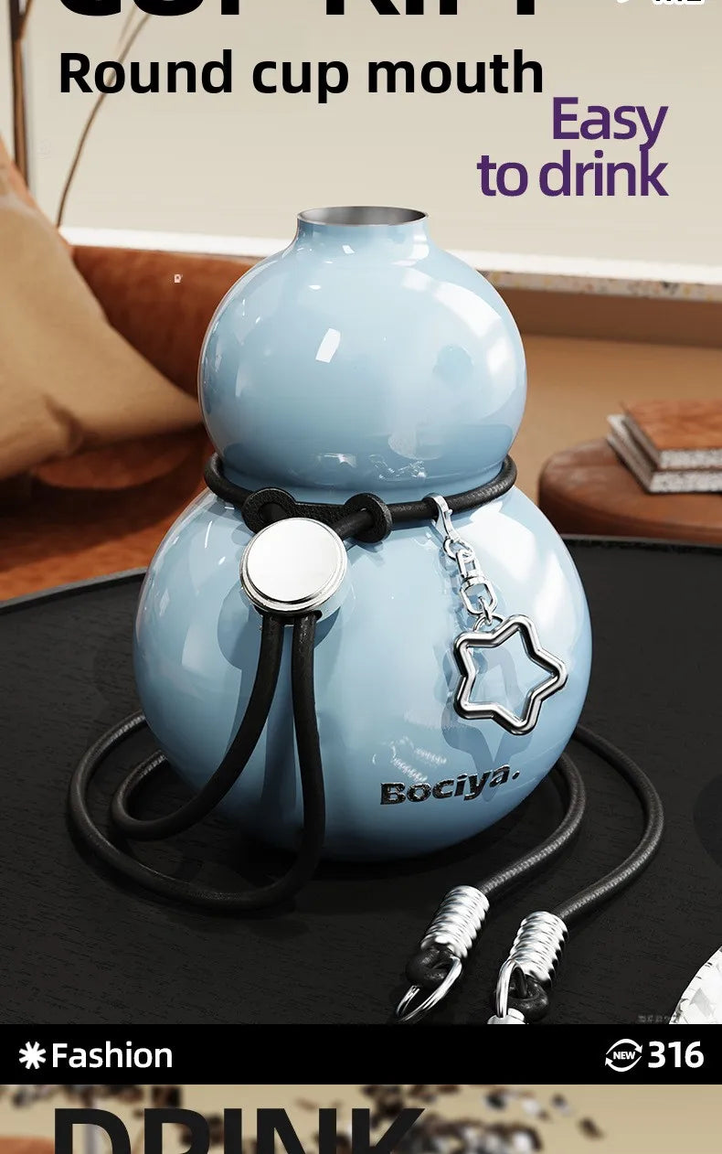 Stylish Gourd Thermos Cup | Insulated Water Bottle with Straw