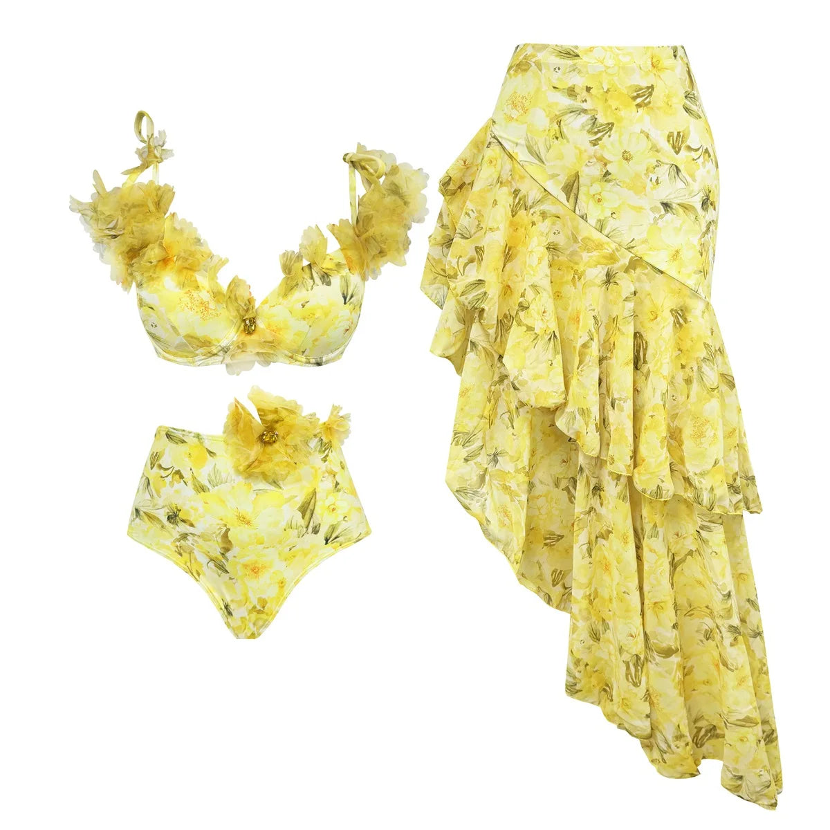 Elegant High Waist Floral Bikini Set for Women | Summer Beachwear