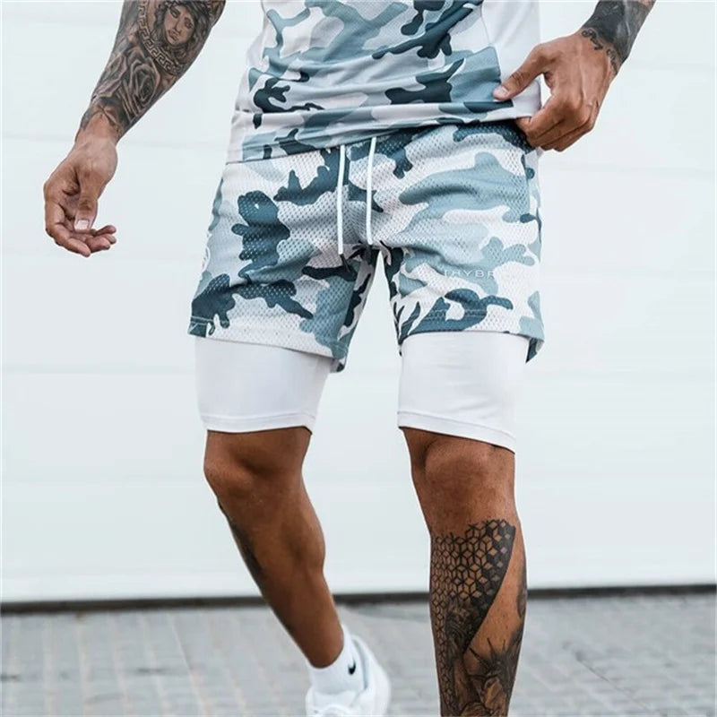 2026 Summer Mesh Sports Shorts for Men — 2-in-1 Double-Deck Running & Gym Training Shorts, Breathable Fitness Workout Jogger Pants