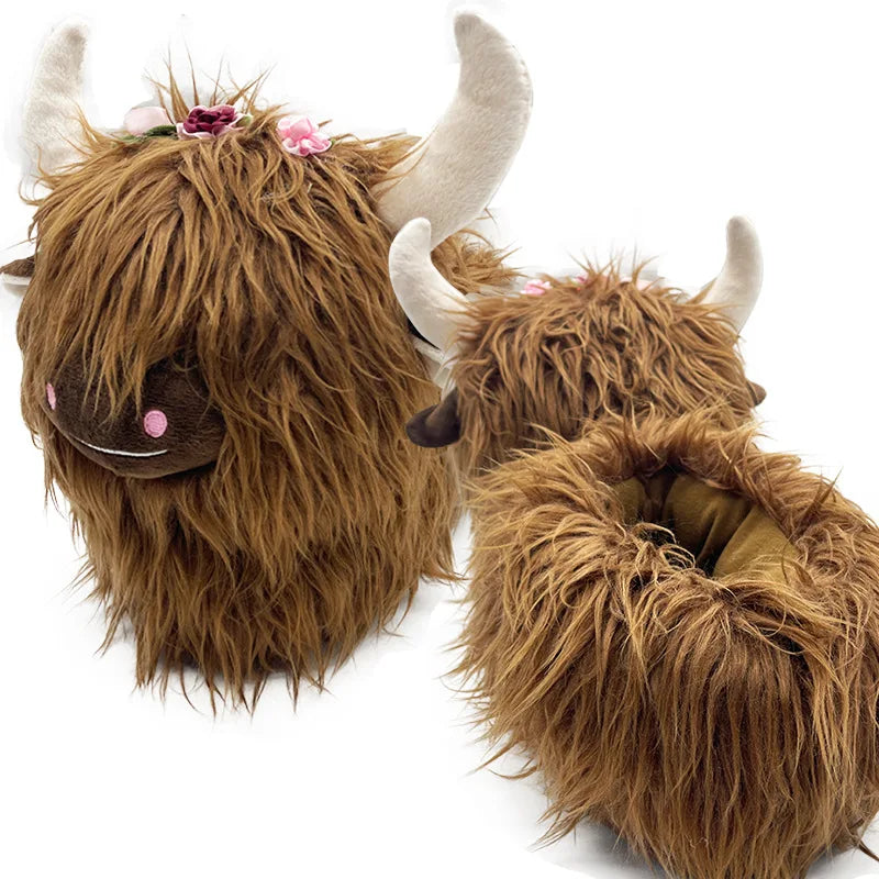 Highland Cattle Plush Slippers | Cozy Kawaii Animal Slides