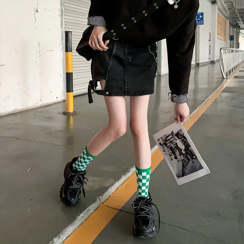 Stylish Women's Checkered Cotton Socks | Trendy Skateboard Socks
