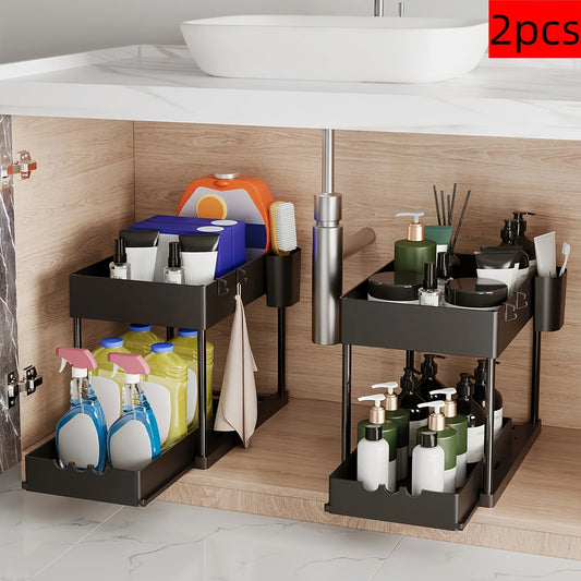 2-Tier Sliding Cabinet Organizer | Kitchen & Bathroom Storage