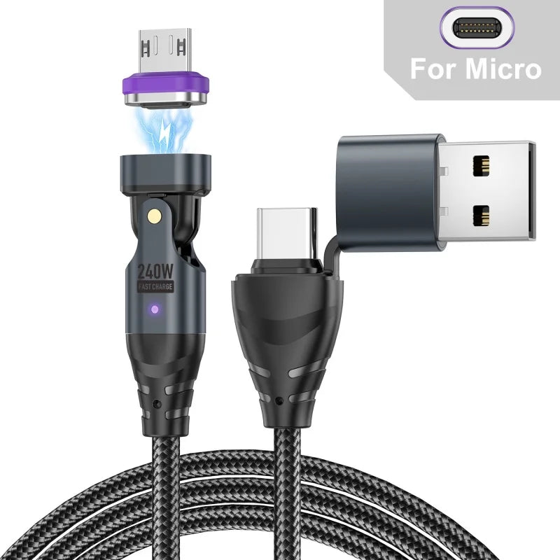 240W Fast Charging Magnetic Cable for USB-C & Micro Devices