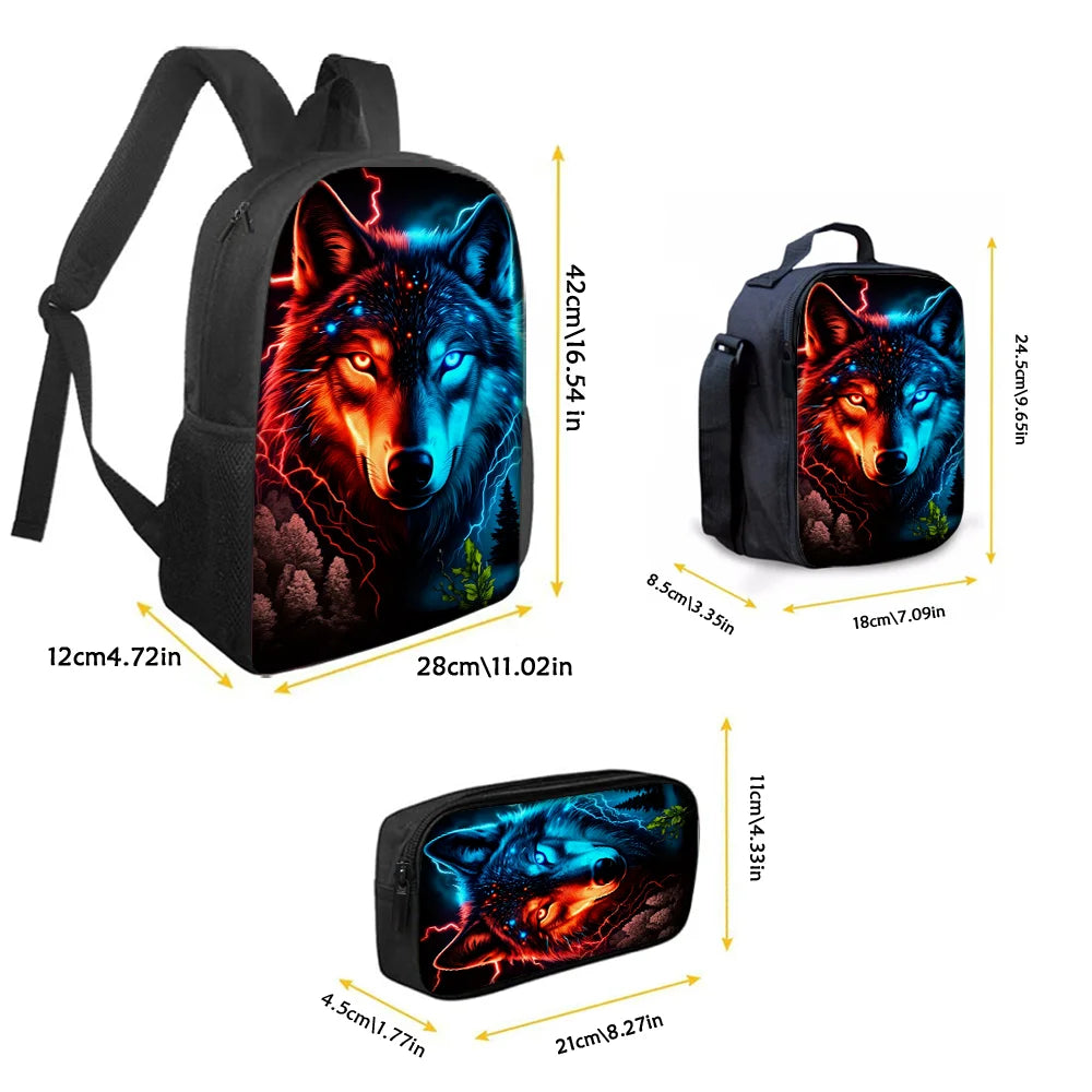 Kids' Wolf Pattern Backpack Set | Lightweight Travel & School Bag