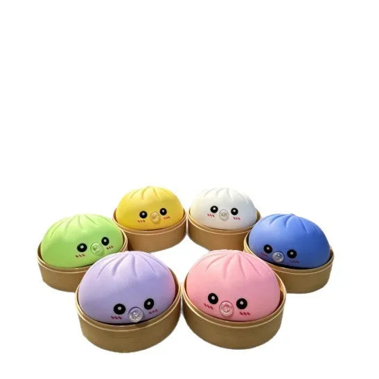 LED Glowing Bun Squishy: Light-up Bubble Spitting Steamed Bun, Realistic Food Stress Ball, Aesthetic Office Desk Decor