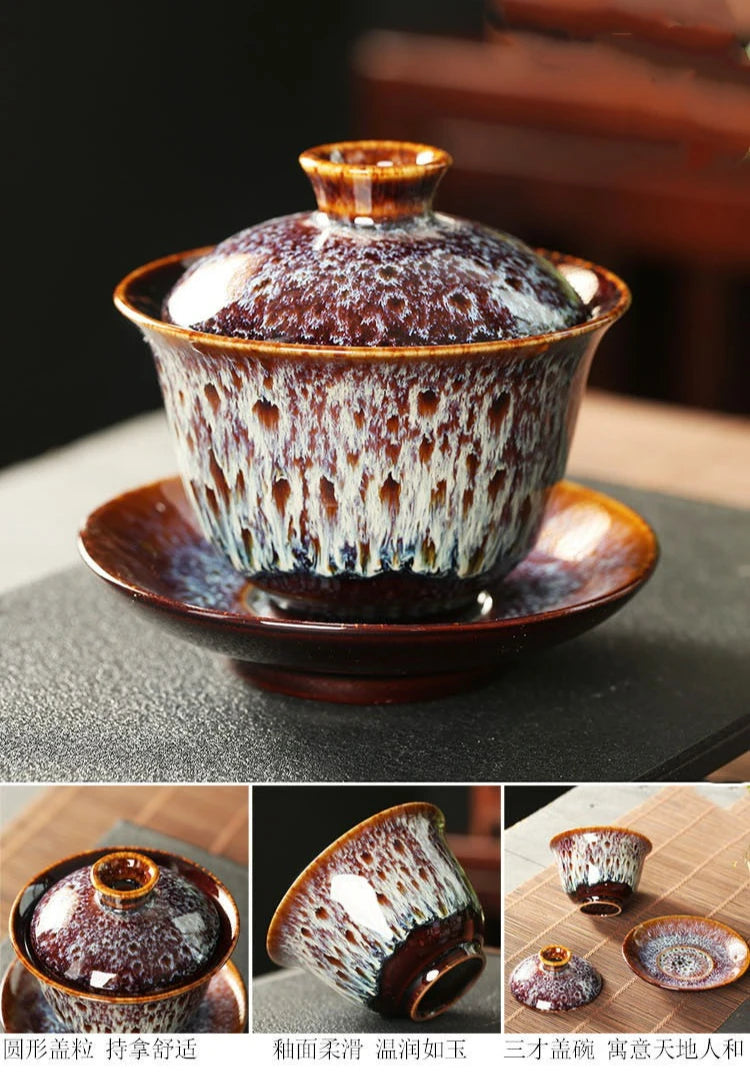 Elegante Juego de Té Kungfu Gaiwan de Cerámica Vintage | Perfecto para Ceremonia