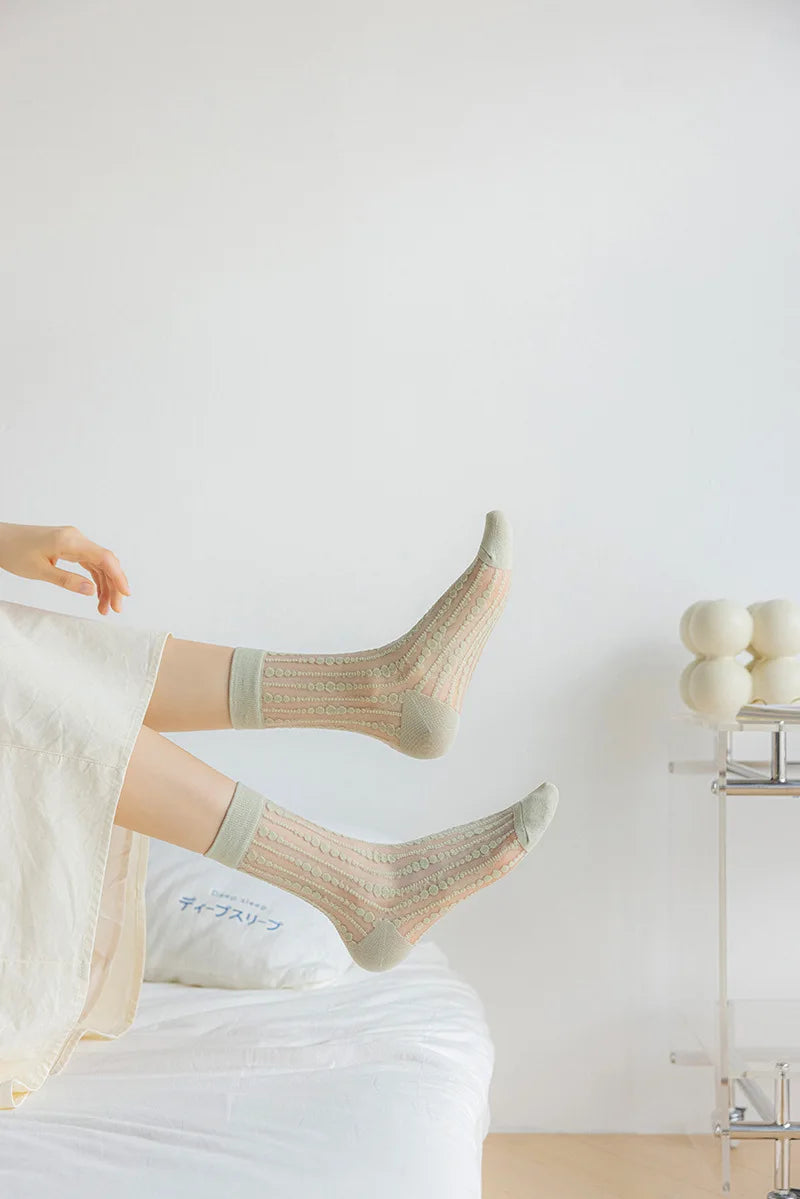 Cute Striped Kawaii Socks for Women | Ultra-Thin Summer Wear