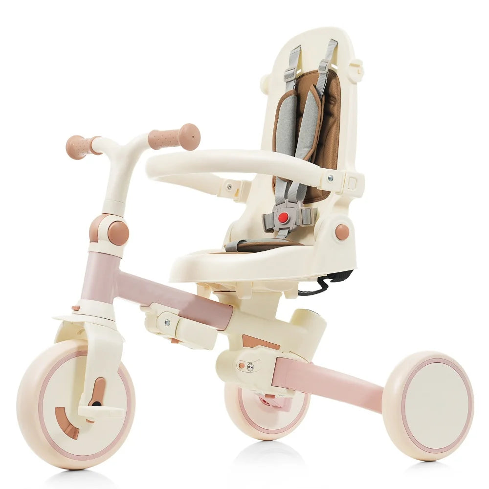 Portable 7-in-1 Toddler Tricycle | Adjustable Handle & Safety Guardrail