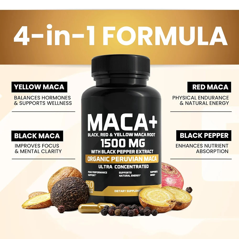 1500mg Organic Maca Root Capsules - Energy & Mood Support