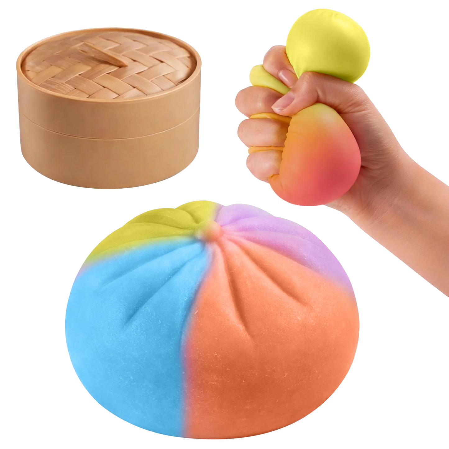 Steamed Bun Stress Ball Colorful Slow-Rise Squeeze Toy Decompression Toy Soft Anti-Stress Ball for Hands Dumpling Stress Ball