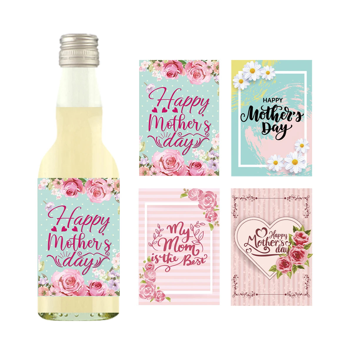 24pcs Mother's Day Wine Bottle Label Stickers | Floral Gift Decor